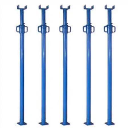 Row of blue adjustable steel props