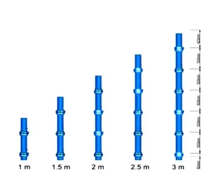 Vertical scaffolding standards in graduated lengths